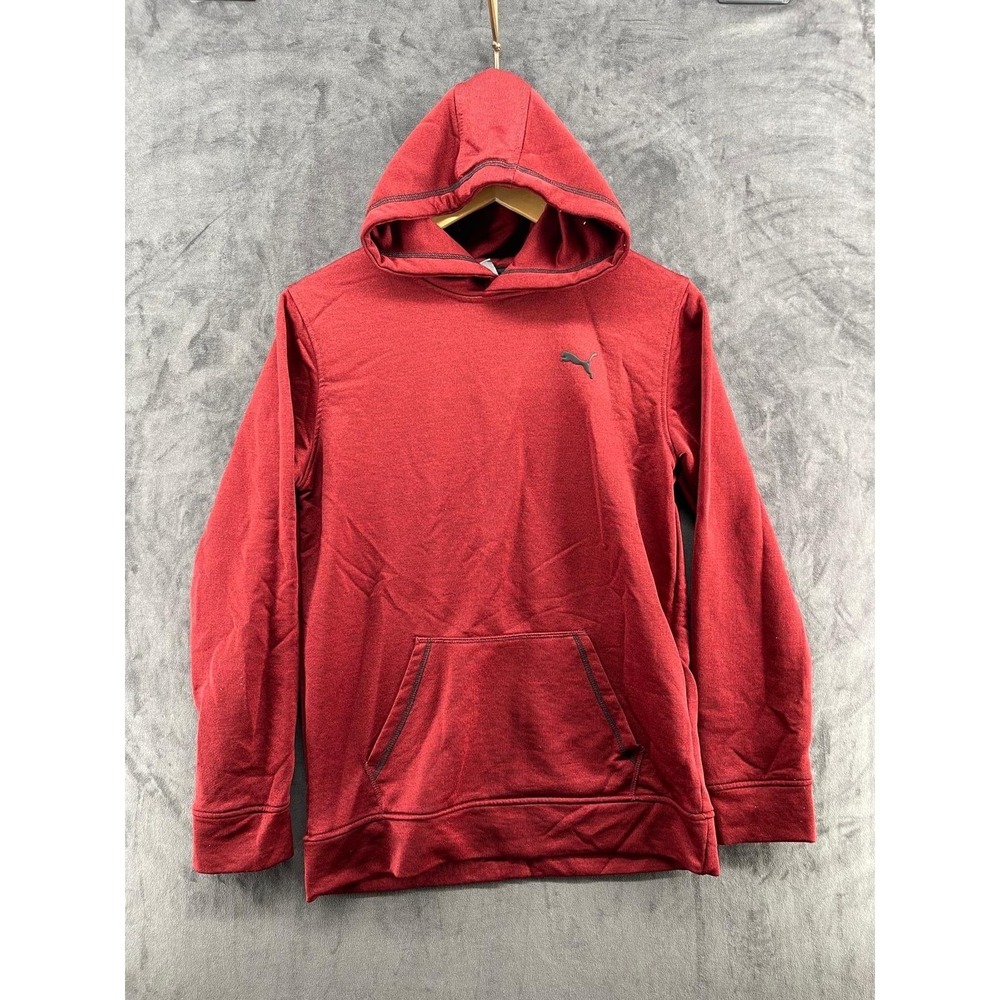 Puma Boys Red Heathered Pullover Hoodie Sweatshirt XL 18-20 Logo Kangaroo Pocket